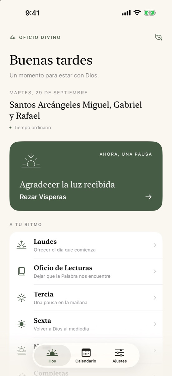 Pantalla Hoy con la oración del momento
