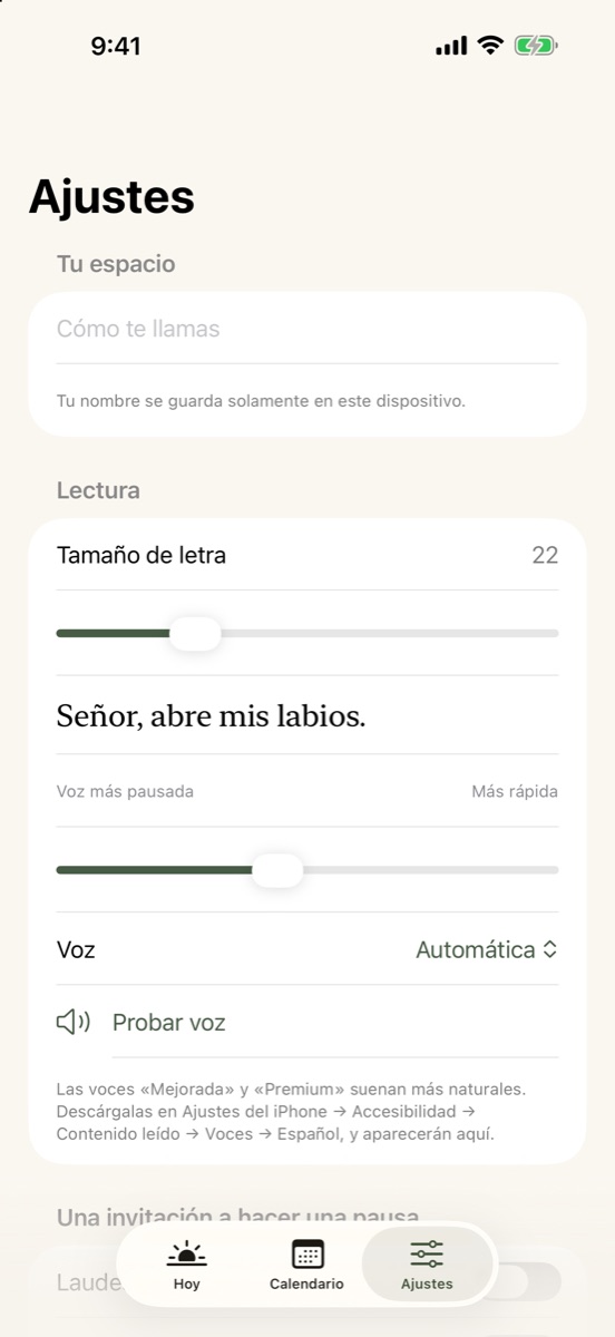 Ajustes de lectura y voz