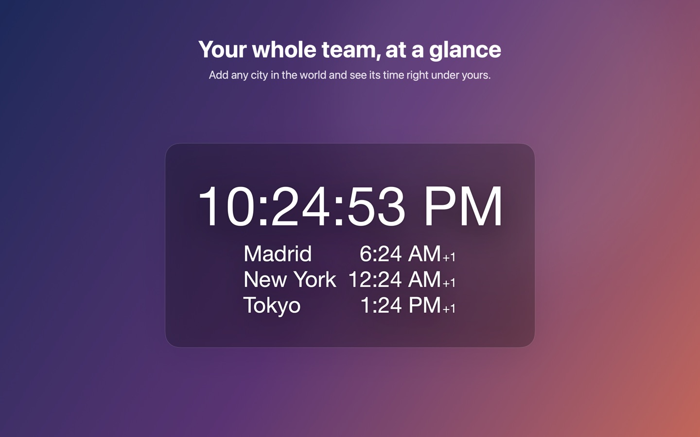 The clock showing Madrid, New York and Tokyo