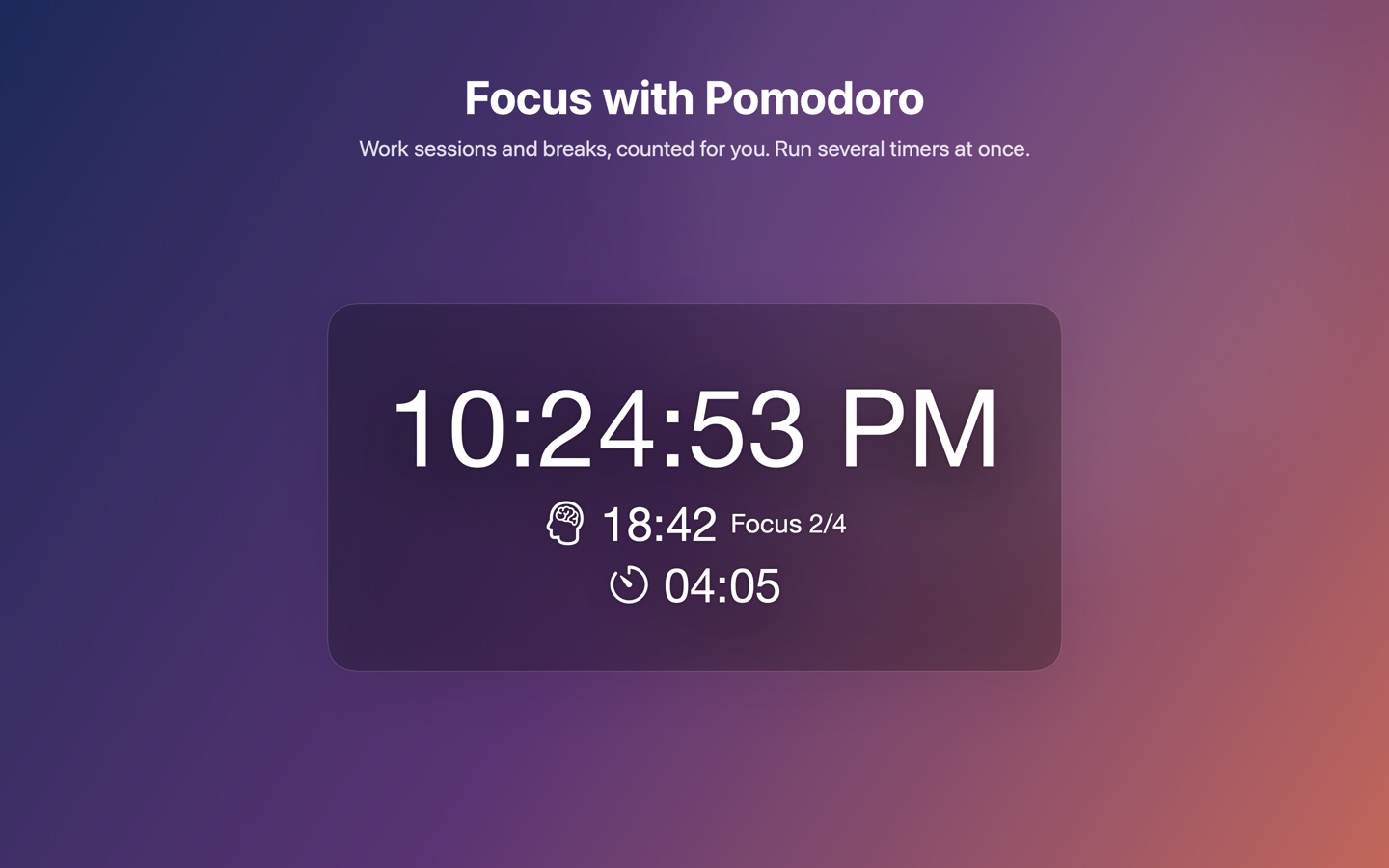 A Pomodoro session and a timer running together