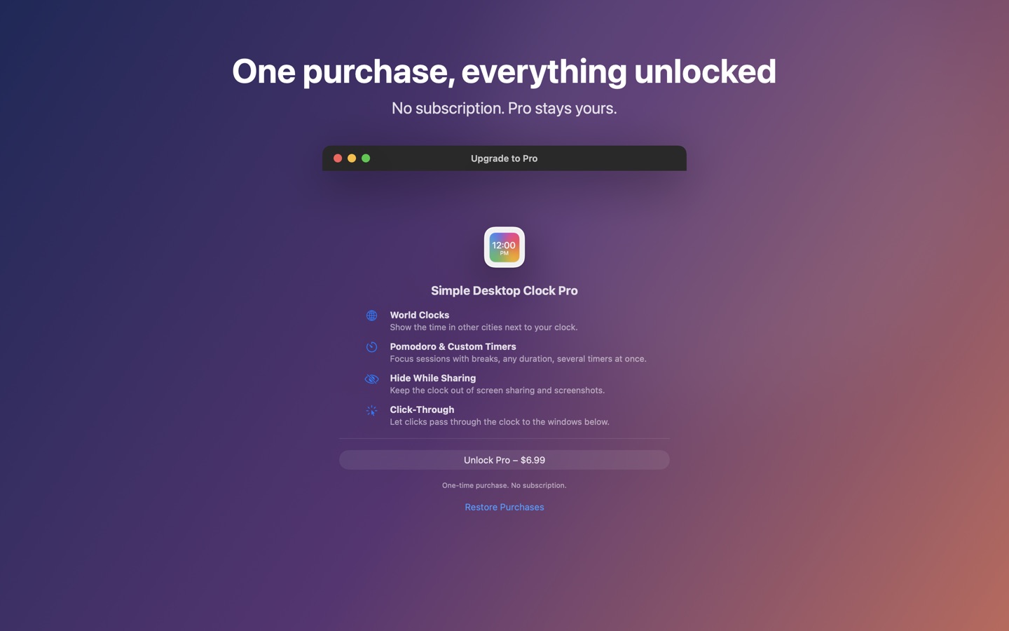 The Upgrade to Pro window