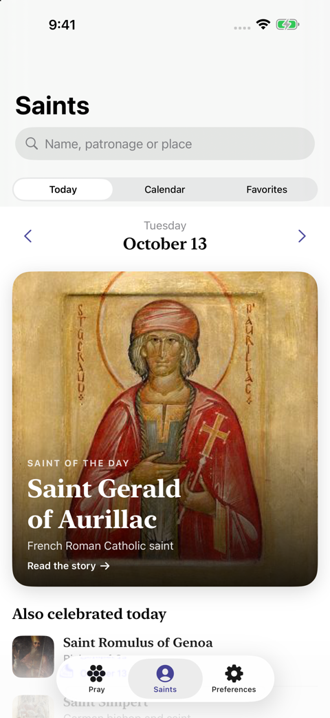 Saint of the day and calendar