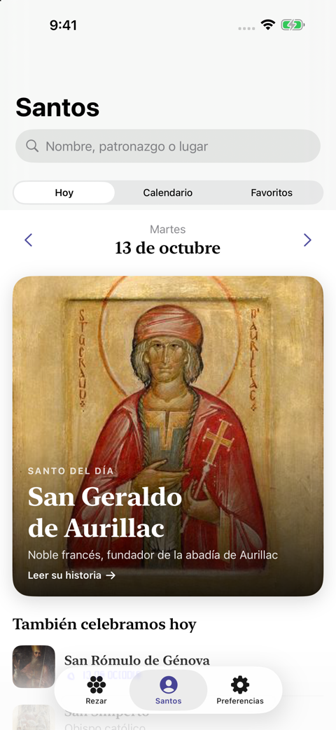 Santo del día y calendario